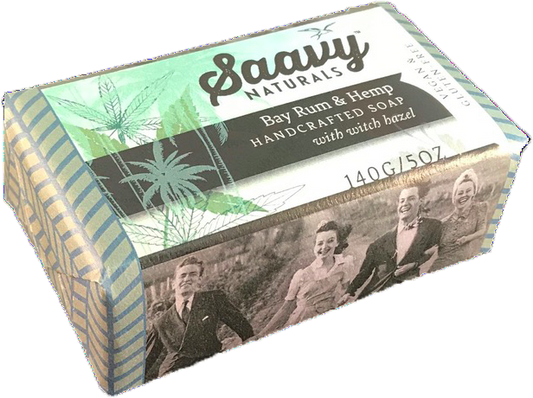 Classic Saavy Bay Rum & Hemp Handcrafted Soap with Witch Hazel, 5oz.